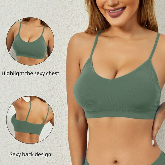 wcjm Green Large Size Gathered Non Ring Women's Underwear Thin Of Threaded Sports Yoga Anti Bra Comfortable Bottoming Beauty Tank Tops