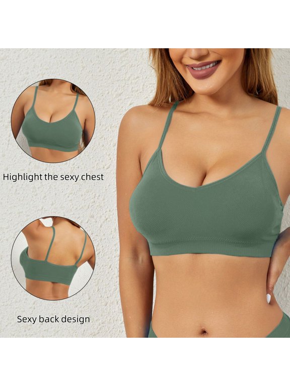 Green Large Size Gathered Non Ring Women's Underwear Thin Of Threaded Sports Yoga Anti Bra Comfortable Bottoming Beauty Tank Tops