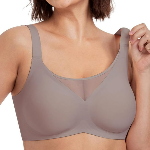 wcjm Grey Women's Bra Without Underwire Large Breasts Strong Hold Bra Without Underwire Comfortable Classic Soft Non Wired T Shirt Bra Padded Mesh Bralette