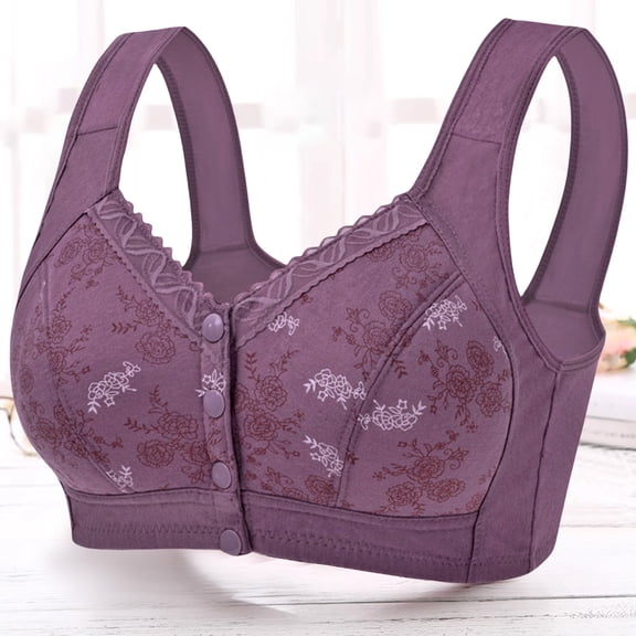 wcjm Purple Women Lace Front Buckle Prints Underwear Without Rims Vest Lace Plus Size Bra Underwear