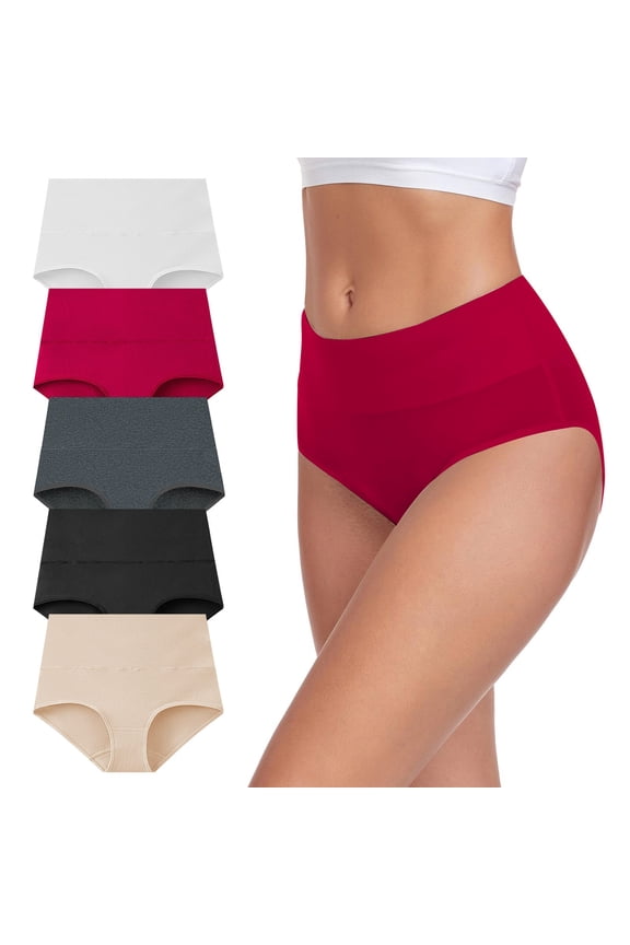 Red Women's Pure Cotton Women's Underwear Pure Cotton Plus Size Underwear Women's High Waist Underwear 5PC Underwear