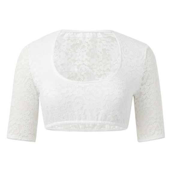 wcjm White Womens White Dirndl Blouse V Neck Elegant Short Sleeve Dirndl Blouses For Costume Dress