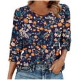 thumbnail image 1 of wdsxpo 3/4 Length Sleeve Shirts Womens Crew Neck Loose Shirts Trendy Printed Cute Tops Dressy Casual Fall Fashion Blouses Outfits, 1 of 7