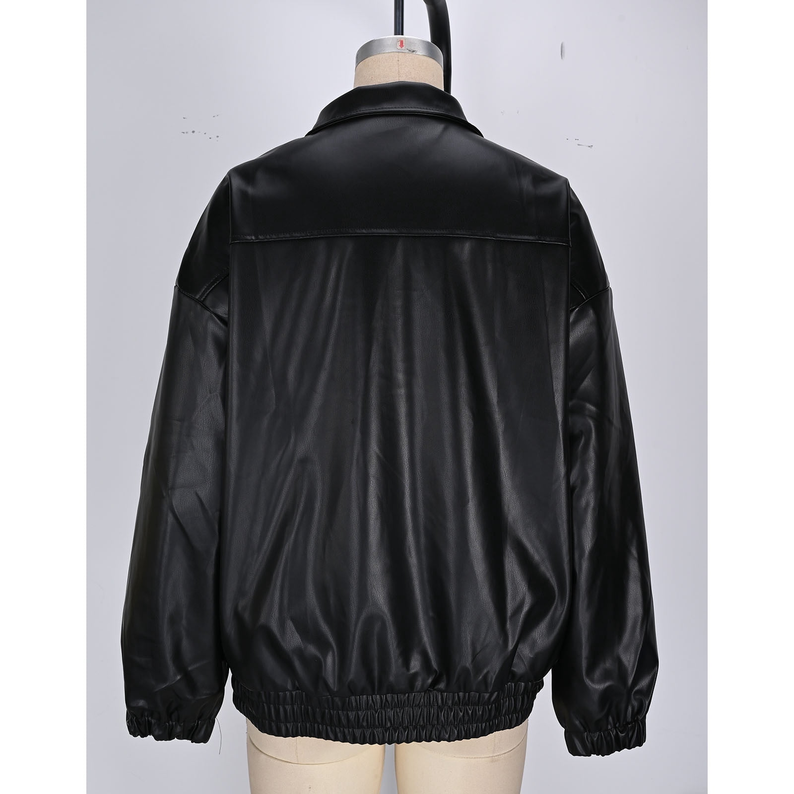 wdsxpo Bomber Jacket Women Faux Leather Jackets Full Zip Oversized Fall Motorcycle Coats Lapel Collar Zip Up Cropped Biker Coat