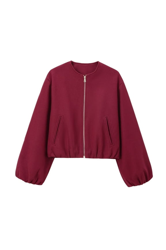 Bomber Jacket Women Full Zip Up Cropped Jacket Casual Lightweight Varsity Jackets Trendy Outwear Coats with Welt Pockets