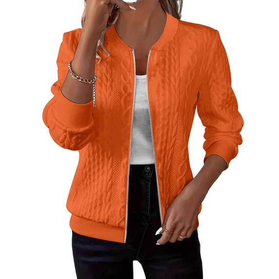 wdsxpo Bomber Jacket Women Trenty Knited Textured Lightweight Full Zip Up Jackets Fall Athletic Outfits Loose Sweatshirt Jacket