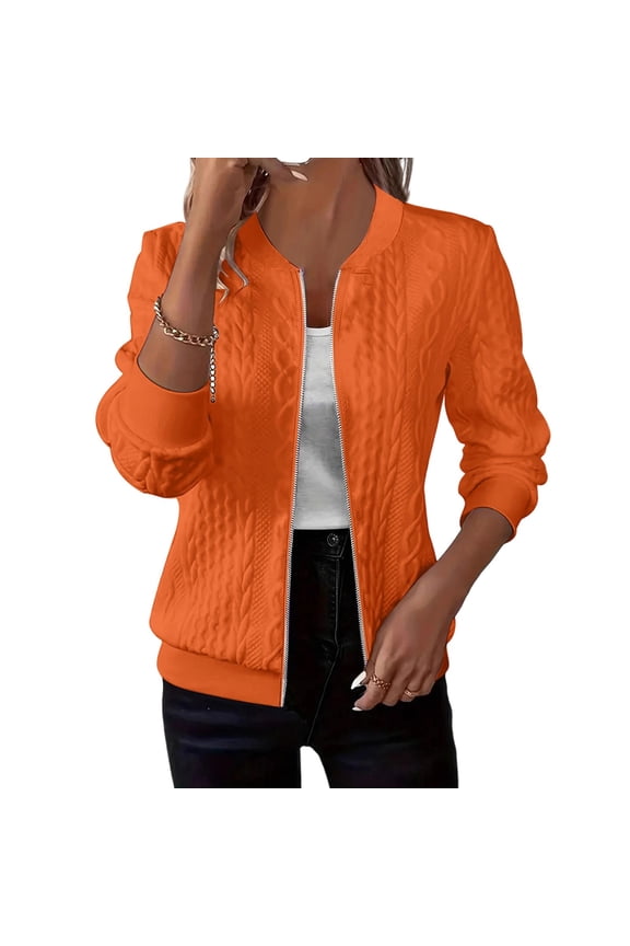 Bomber Jacket Women Trenty Knited Textured Lightweight Full Zip Up Jackets Fall Athletic Outfits Loose Sweatshirt Jacket