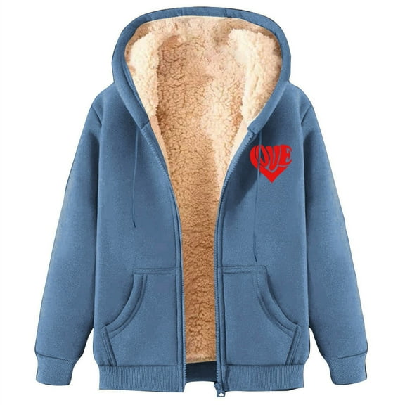 wdsxpo Fleece Jacket Women Casual Full Zip Up Hoodie Warm Sherpa Lined Sweatshirt Fall Winter Coat With Pockets Graphic Jackets