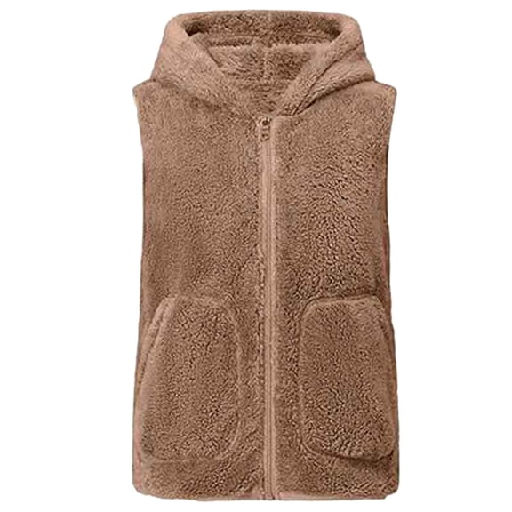 wdsxpo Fleece Jacket Women Trendy Full Zip Up Fuzzy Hooded Vest Coat Casual Warm Sleeveless Sherpa Fall Winter Jacket with Pockets