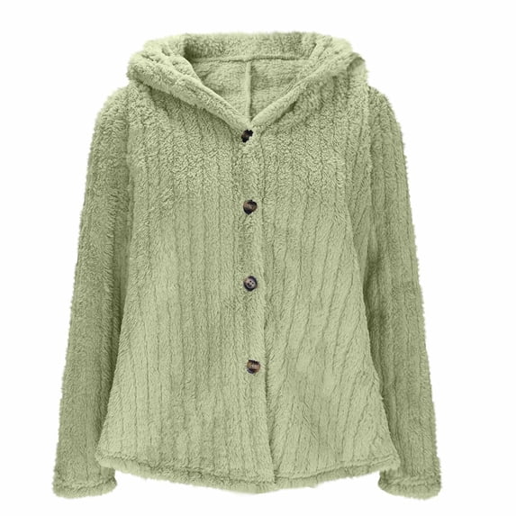 wdsxpo Fleece Jacket Women Trendy Winter Fleece Lined Hooded Coat Oversized Sherpa Fuzzy Warm Coats Button Down Long Sleeve Jackets