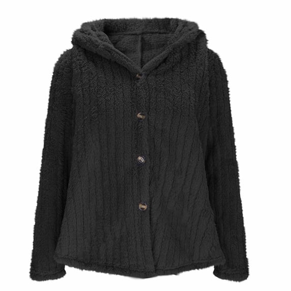 wdsxpo Fleece Jacket Women Trendy Winter Fleece Lined Hooded Coat Oversized Sherpa Fuzzy Warm Coats Button Down Long Sleeve Jackets