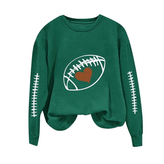 wdsxpo Football Game Day Sweatshirt for Women Graphic Sweatshirt Trendy Rugby Print Long Sleeve Crewneck Pullover Sweatshirt