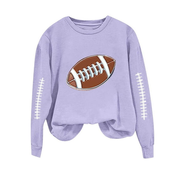 wdsxpo Football Sweatshirt for Women Game Day Graphic Sweatshirt Trendy Rugby Print Long Sleeve Crewneck Pullover Sweatshirt