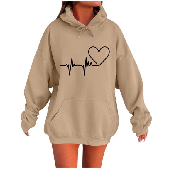 wdsxpo Hoodies for Women Trendy Cute Love Graphic Oversized Pullover Long Sleeve Drawstring Fall Hooded Sweatshirt with Pocket