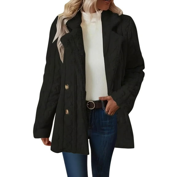 wdsxpo Jackets for Women Button Down Soft Warm Fleece Jacket Notch Lapel Comfy Mid Length Fashion Fall Winter Jacket with Pockets