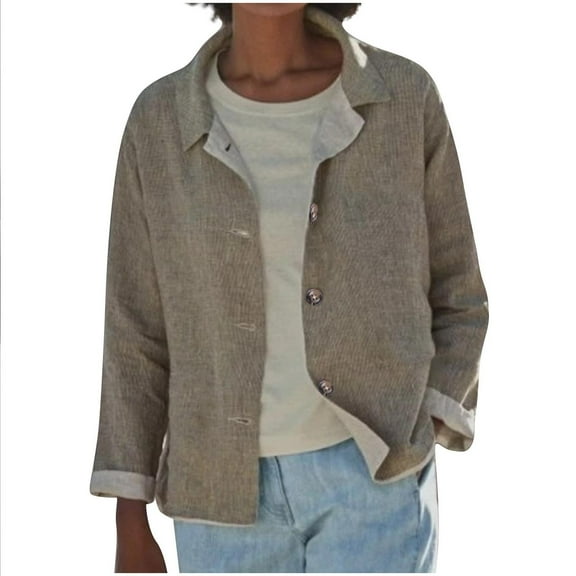 wdsxpo Jackets for Women Casual Button Down Jackets Oversized Long Sleeve Coat Vintage Lapel Collar Open Front Jacket Outerwear