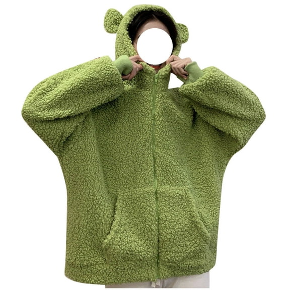 wdsxpo Jackets for Women Cute Full Zip Up Fleece Hooded Jacket Trendy Lightweight Winter Fuzzy Warm Flannel Fashion Fall Coat