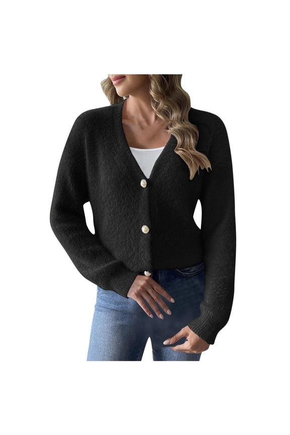 Jackets for Women Fuzzy Cardigan Sweaters Trendy V Neck Button Down Fluffy Knit Sweater Long Sleeve Cardigan Sweater Coat