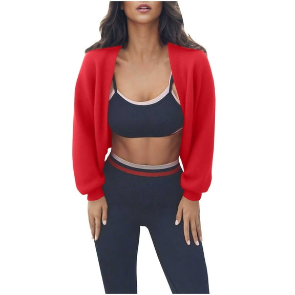 wdsxpo Jackets for Women Trendy Long Sleeve Bolero Shrug Open Front Knit Cropped Cardigan Sweater Shrugs Fall Fashion Clothes