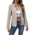 thumbnail image 1 of wdsxpo Jackets for Women Trendy Tweed Plaid Blazer Jacket Open Front Stand Collar Coat Casual Fashion Elegant Work Office Jacket, 1 of 9