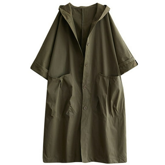 wdsxpo Jackets for Women Trendy Waterproof Hooded Trench Coat Long Single Breasted Windbreaker Classic Solid Outdoor Overcoats