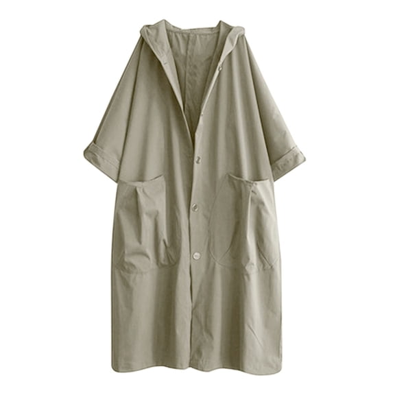 wdsxpo Jackets for Women Trendy Waterproof Hooded Trench Coat Long Single Breasted Windbreaker Classic Solid Outdoor Overcoats