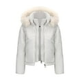 thumbnail image 1 of wdsxpo Jackets for Women Zip Up Thickened Warm Cropped Quilted Jacket Trendy Fleece Lined Puffer Coat with Removable Faux Fur Hood, 1 of 8