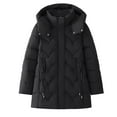 thumbnail image 1 of wdsxpo Jackets for Womens Trendy Hooded Quilted Puffer Jacket Mid-Length Padded Warm Winter Windproof Parka Coat with Pockets, 1 of 6
