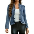 thumbnail image 1 of wdsxpo Jean Jacket Women Ruffled Denim Jackets Trendy Long Sleeve Open Front Jean Cropped Coat Fashion Lightweight Jean Jackets, 1 of 7