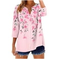thumbnail image 1 of wdsxpo Mens Linen Shirts 3/4 Length Sleeve Tops Loose Fit Casual V Neck Button Down T Shirt Cute Printed Blouse Fall Fashion Clothes, 1 of 5