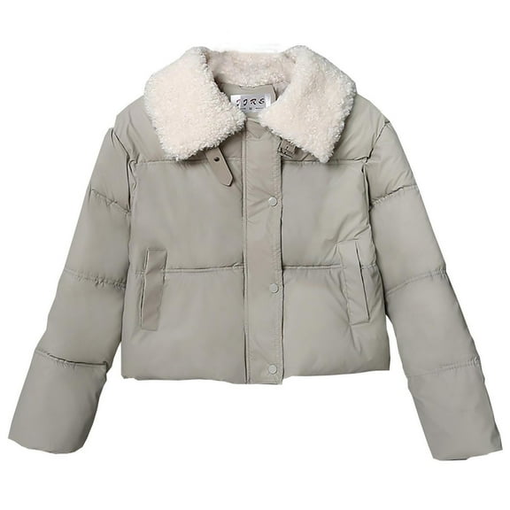 wdsxpo Puffer Jacket for Women Casual Warm Winter Cropped Coats with Faux Fur Collar Trendy Cute Winter Thick Jackets with Pockets