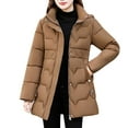 thumbnail image 1 of wdsxpo Puffer Jacket for Womens Winter Thermal Stand Collar Full Zip Up Button Down Hooded Puffer Coat With Pockets Fashion Clothes, 1 of 6