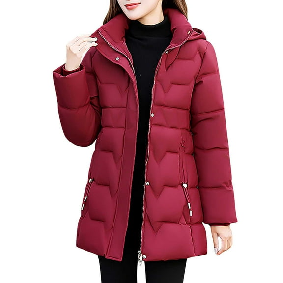 wdsxpo Puffer Jacket for Womens Winter Thermal Stand Collar Full Zip Up Button Down Hooded Puffer Coat With Pockets Fashion Clothes