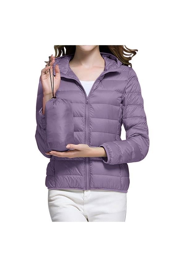 Quilted Jackets for Women Cropped Down Jacket Packable Puffer Jacket With Hooded Fashion Winter Lightweight Outerwear Coat