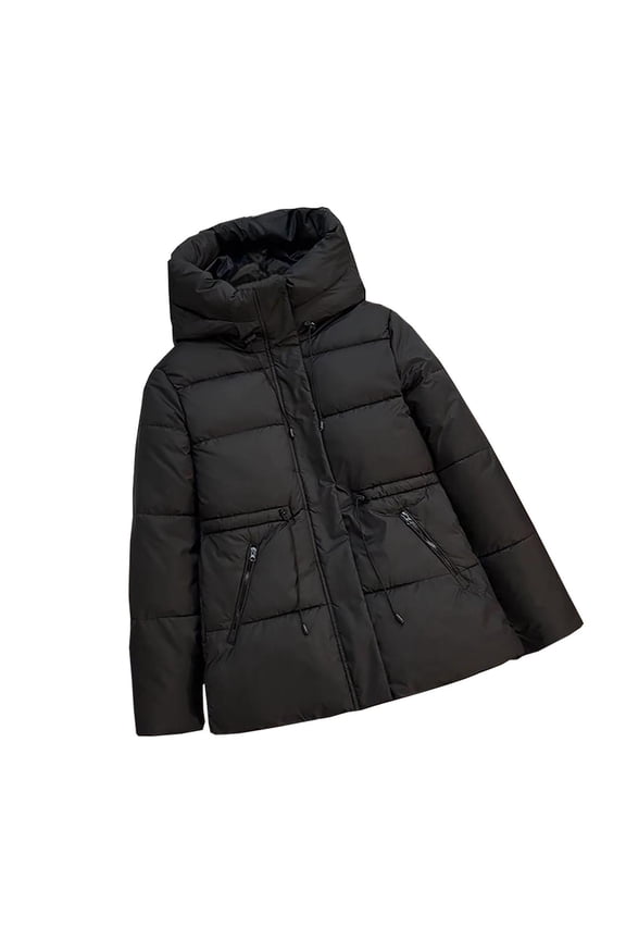 Quilted Jackets for Women Cropped Puffer Jacket Trendy Full Zip Up Hooded Coat Lightweight Down Jacket with Zipper Pocket