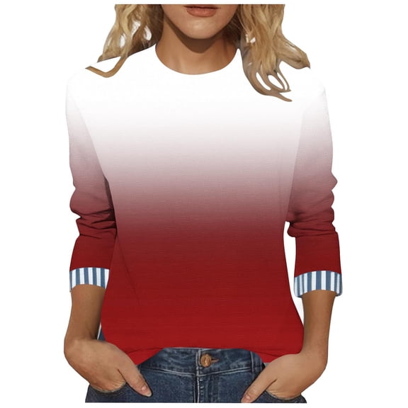 wdsxpo Shirts for Womens 3/4 Sleeve Casual Crewneck Shirts Gradient Basic Tees Dressy Tunic Business Work Shirts Fall Fashion Tops