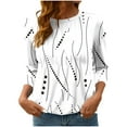 thumbnail image 1 of wdsxpo Shirts for Womens 3/4 Sleeve Shirts Trendy Printed Oversized Tops Fall Fashion Clothing Ribbed Crewneck Tee Blouses, 1 of 7