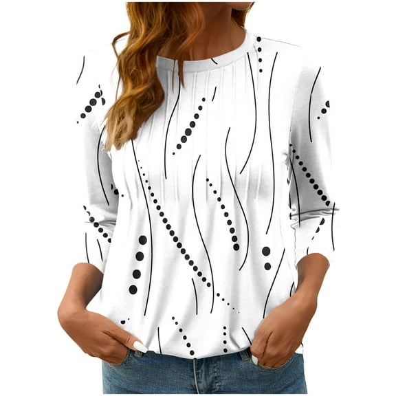 wdsxpo Shirts for Womens 3/4 Sleeve Shirts Trendy Printed Oversized Tops Fall Fashion Clothing Ribbed Crewneck Tee Blouses