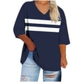 thumbnail image 1 of wdsxpo Shirts for Womens 3/4 Sleeve Shirts Trendy Printed Oversized Tops Fall Fashion Clothing Ribbed V Neck Tee Blouses Plus Size, 1 of 4