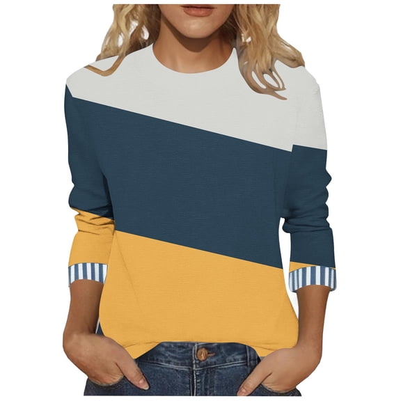 wdsxpo Shirts for Womens 3/4 Sleeve Trendy Crewneck Shirts Printed Basic Tees Dressy Tunic Business Work Shirts Fall Fashion Tops