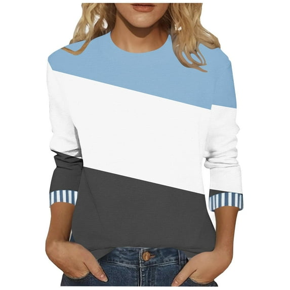 wdsxpo Shirts for Womens 3/4 Sleeve Trendy Crewneck Shirts Printed Basic Tees Dressy Tunic Business Work Shirts Fall Fashion Tops