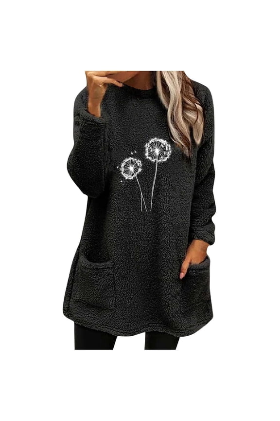 Sweatshirt for Women Oversized Crewneck Trendy Graphic Pullover Fuzzy Sherpa Lined Fleece Sweatshirt Fall Winter Warm Tops