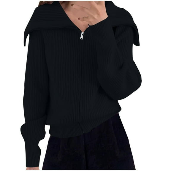 wdsxpo Sweatshirt for Women Zip Up V Neck Oversized Stweater Shirts Trendy Ribbed Knit Collared Long Sleeve Open Front Sweaters