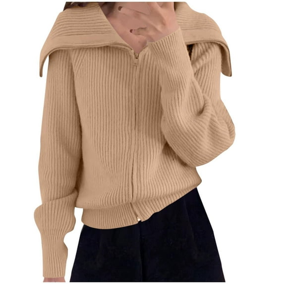 wdsxpo Sweatshirt for Women Zip Up V Neck Oversized Stweater Shirts Trendy Ribbed Knit Collared Long Sleeve Open Front Sweaters