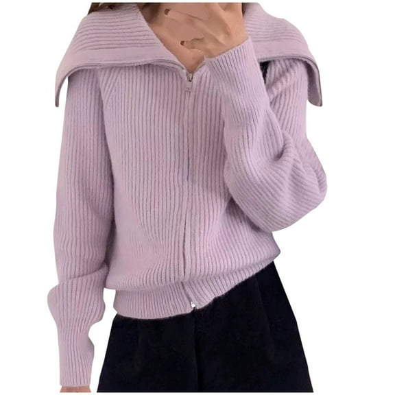 wdsxpo Sweatshirt for Women Zip Up V Neck Oversized Stweater Shirts Trendy Ribbed Knit Collared Long Sleeve Open Front Sweaters