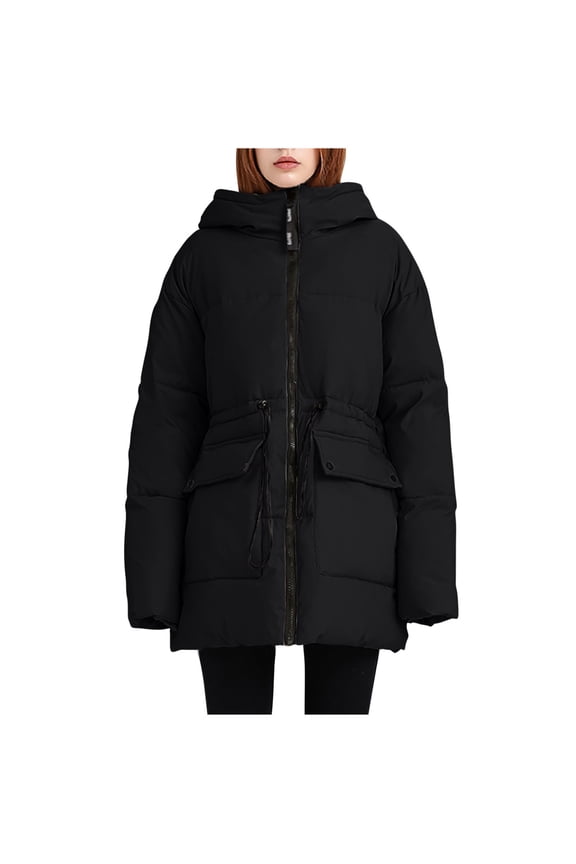Winter Jacket Women Long Puffer Jackets Coats Zip Up Casual Thickened Down Jackets Hooded Padded Outerwear with Pockets