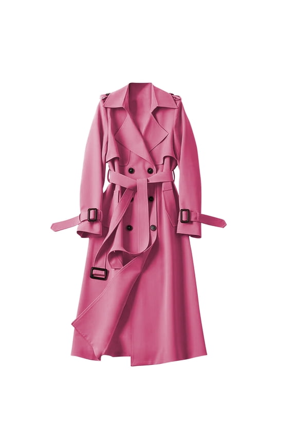 Women Oversized Long Trench Coat Double Breasted Notch Lapel Belted Overcoat Classic Fall Elegant Windproof Long Jacket