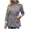 thumbnail image 1 of wdsxpo Women Rain Jacket Lightweight Waterproof Raincoat Lined Outdoor Hooded Windbreaker Trench Coat Fashion Hoodies Outerwear, 1 of 4