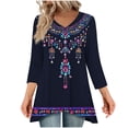 thumbnail image 1 of wdsxpo Women's 3/4 Sleeve Shirts Trendy Printed Lightweight V Neck High-Low Hem Tunic Shirts Casual Fall Fashion Blouses Outfits, 1 of 6