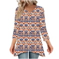 thumbnail image 1 of wdsxpo Women's 3/4 Sleeve Shirts Trendy Printed Lightweight V Neck High-Low Hem Tunic Shirts Casual Fall Fashion Blouses Outfits, 1 of 7